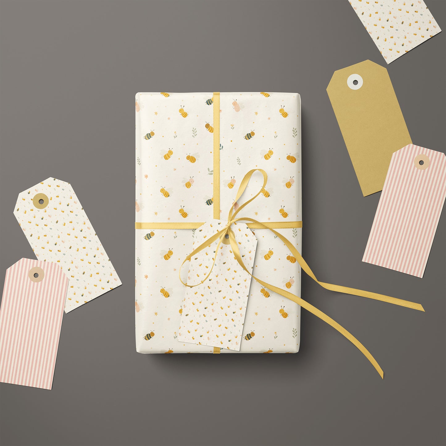 Whimsical Bumble Bees and Greenery Gift Wrapping Papers