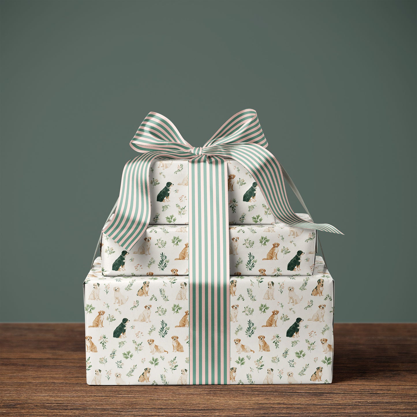 Cute Watercolor Dogs and Greenery Pattern Gift Wrapping Papers