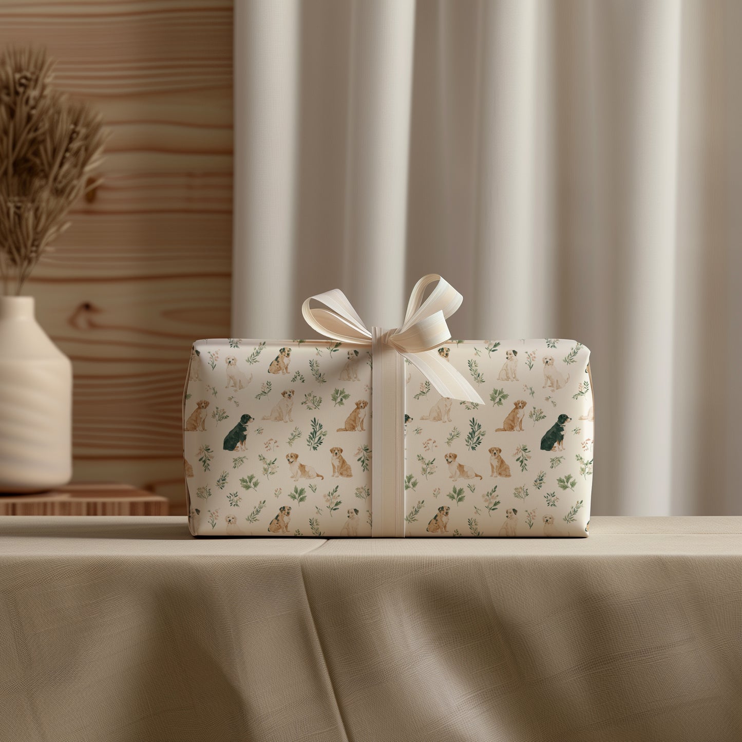 Cute Watercolor Dogs and Greenery Pattern Gift Wrapping Papers