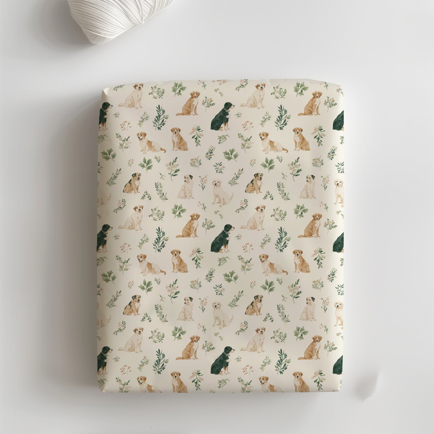 Cute Watercolor Dogs and Greenery Pattern Gift Wrapping Papers