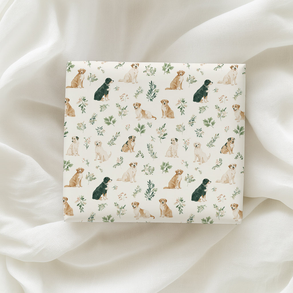 Cute Watercolor Dogs and Greenery Pattern Gift Wrapping Papers
