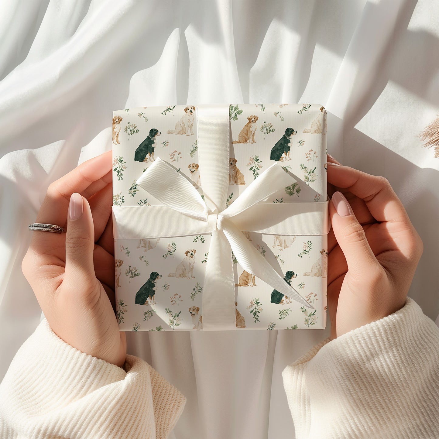 Cute Watercolor Dogs and Greenery Pattern Gift Wrapping Papers