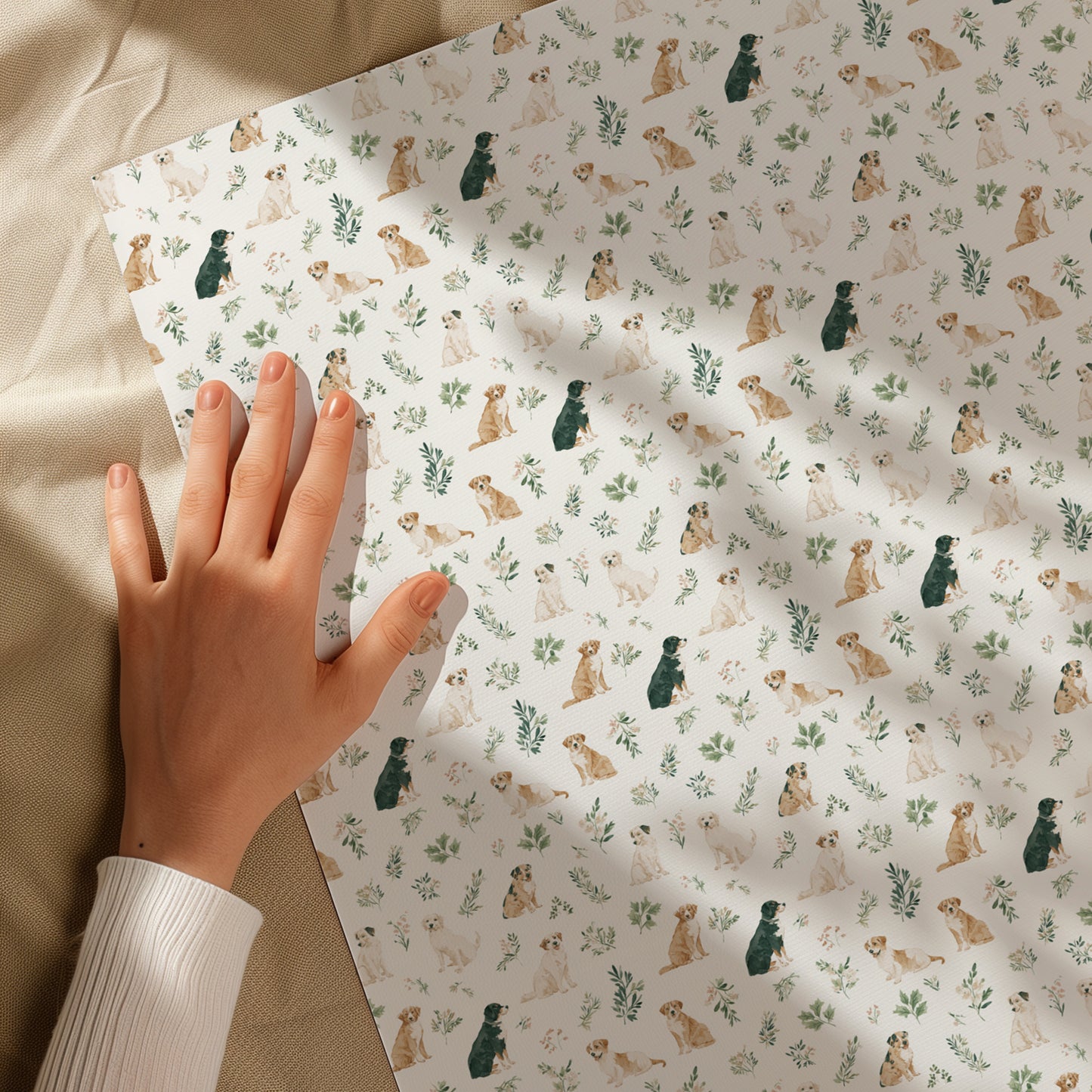 Cute Watercolor Dogs and Greenery Pattern Gift Wrapping Papers