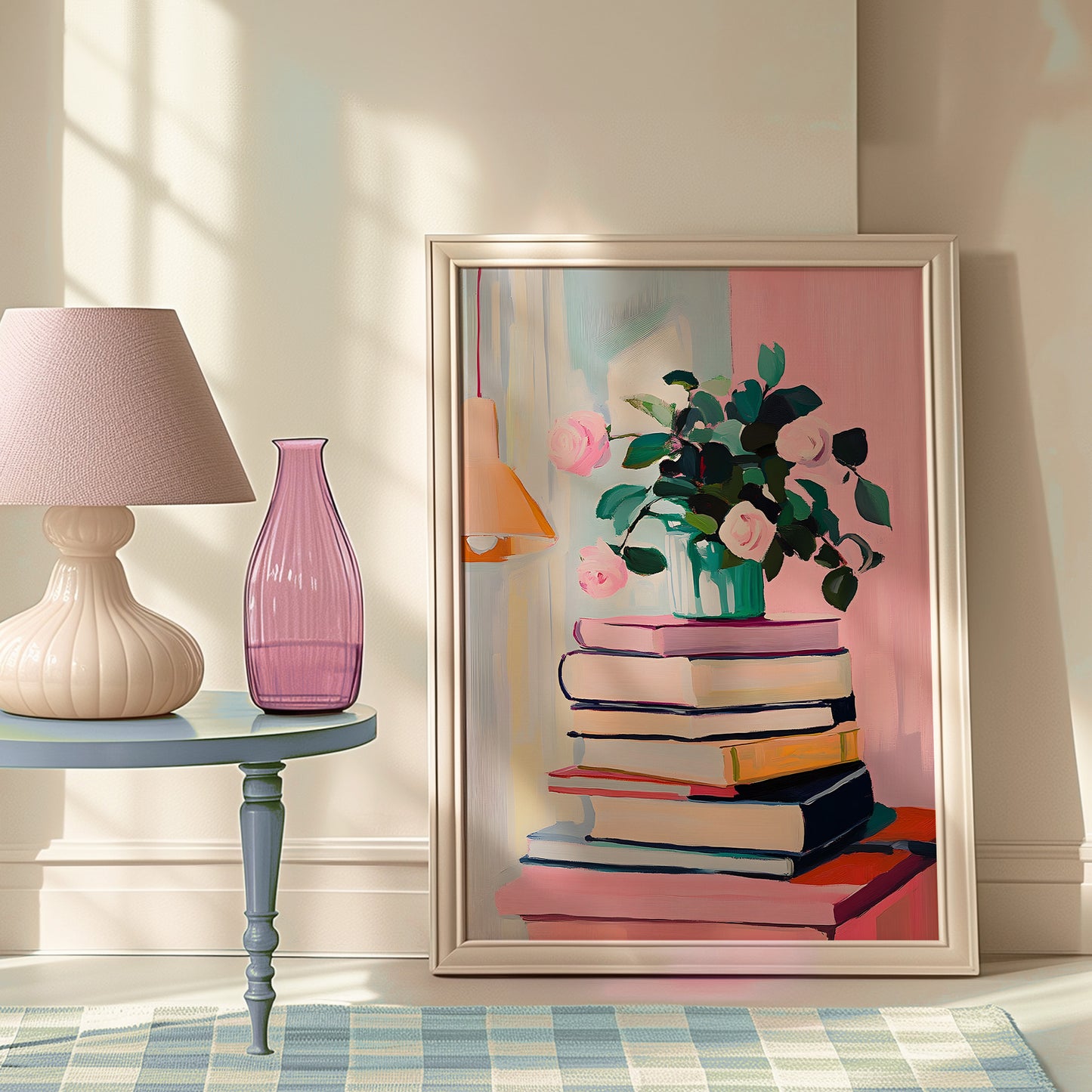 Whimsical Colorful Books and Blooms in a Vase Matte Vertical Poster Art Print