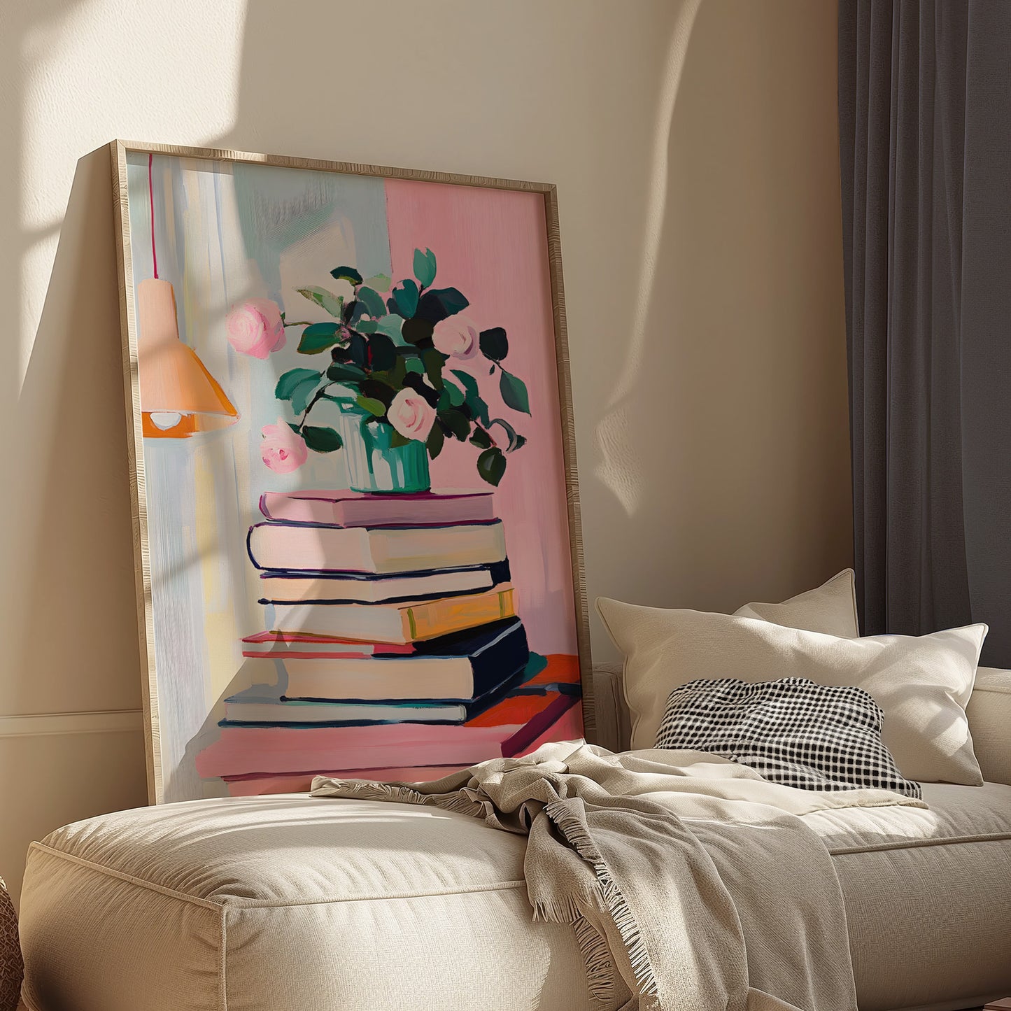 Whimsical Colorful Books and Blooms in a Vase Matte Vertical Poster Art Print