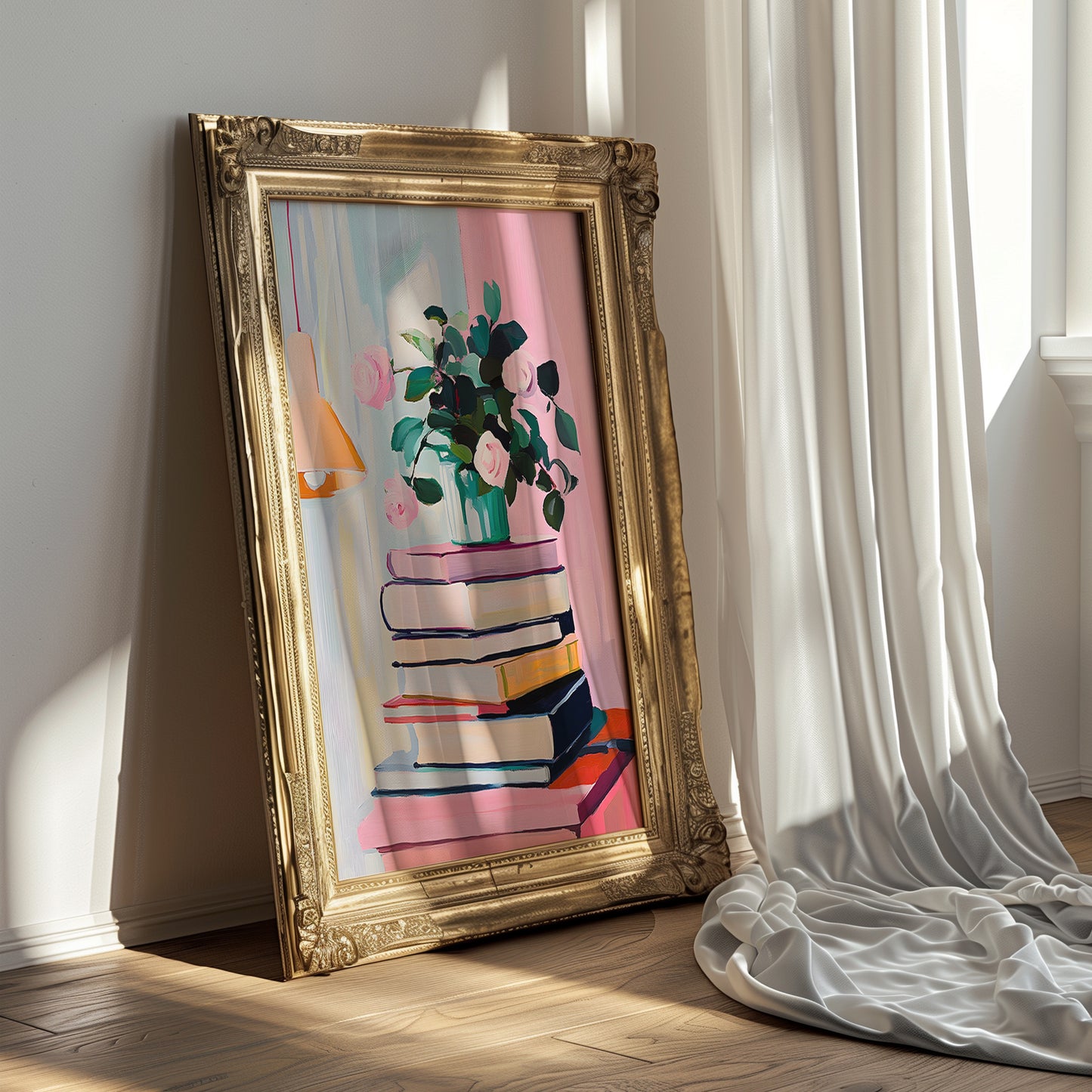Whimsical Colorful Books and Blooms in a Vase Matte Vertical Poster Art Print