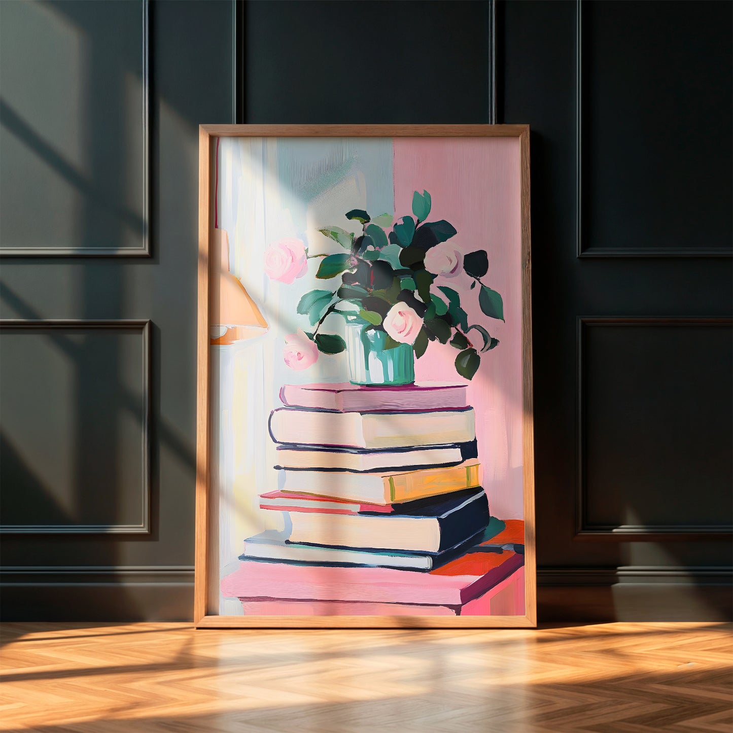 Whimsical Colorful Books and Blooms in a Vase Matte Vertical Poster Art Print