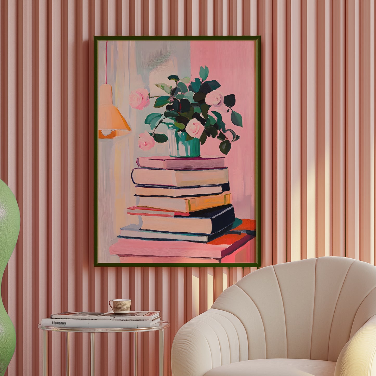 Whimsical Colorful Books and Blooms in a Vase Matte Vertical Poster Art Print