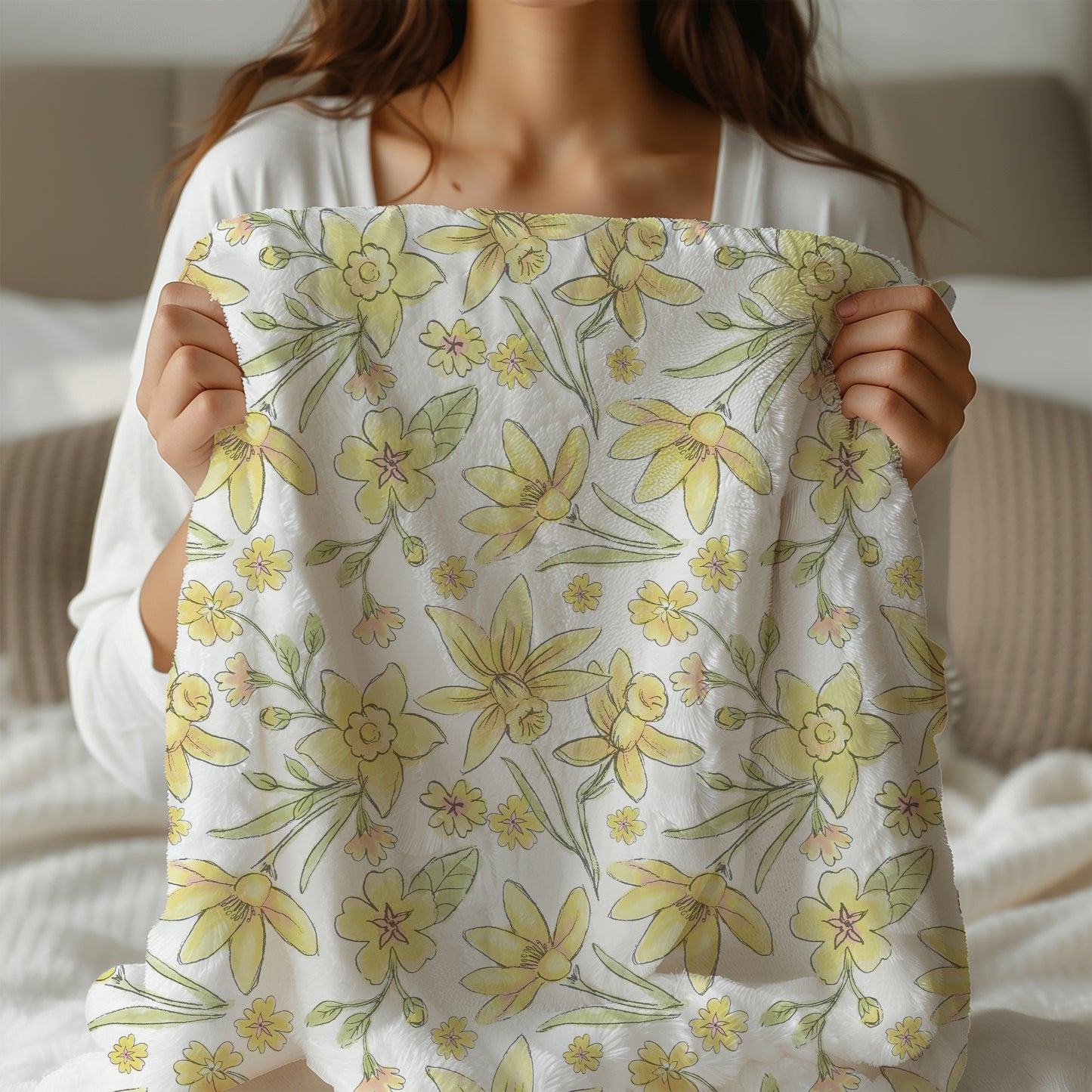 Spring Daffodils and Yellow Floral Blooms - Velveteen Plush Throw Blanket