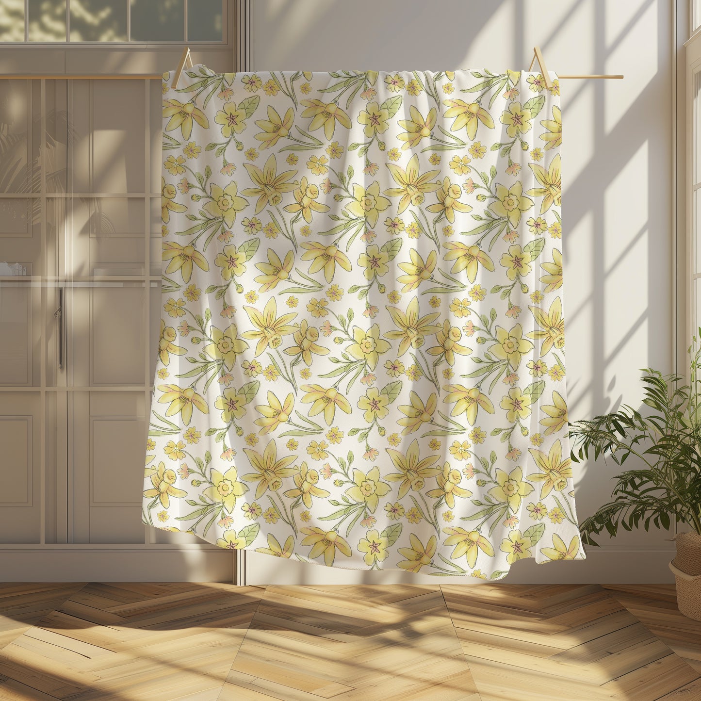 Spring Daffodils and Yellow Floral Blooms - Velveteen Plush Throw Blanket