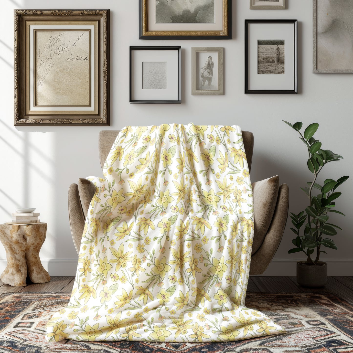 Spring Daffodils and Yellow Floral Blooms - Velveteen Plush Throw Blanket