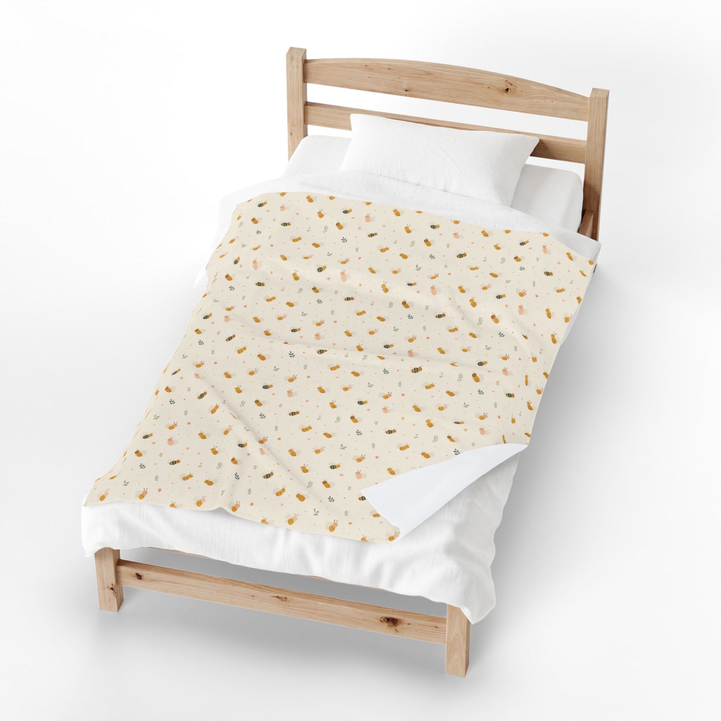 Whimsical Honey Bees and Greenery - Velveteen Plush Throw Blanket