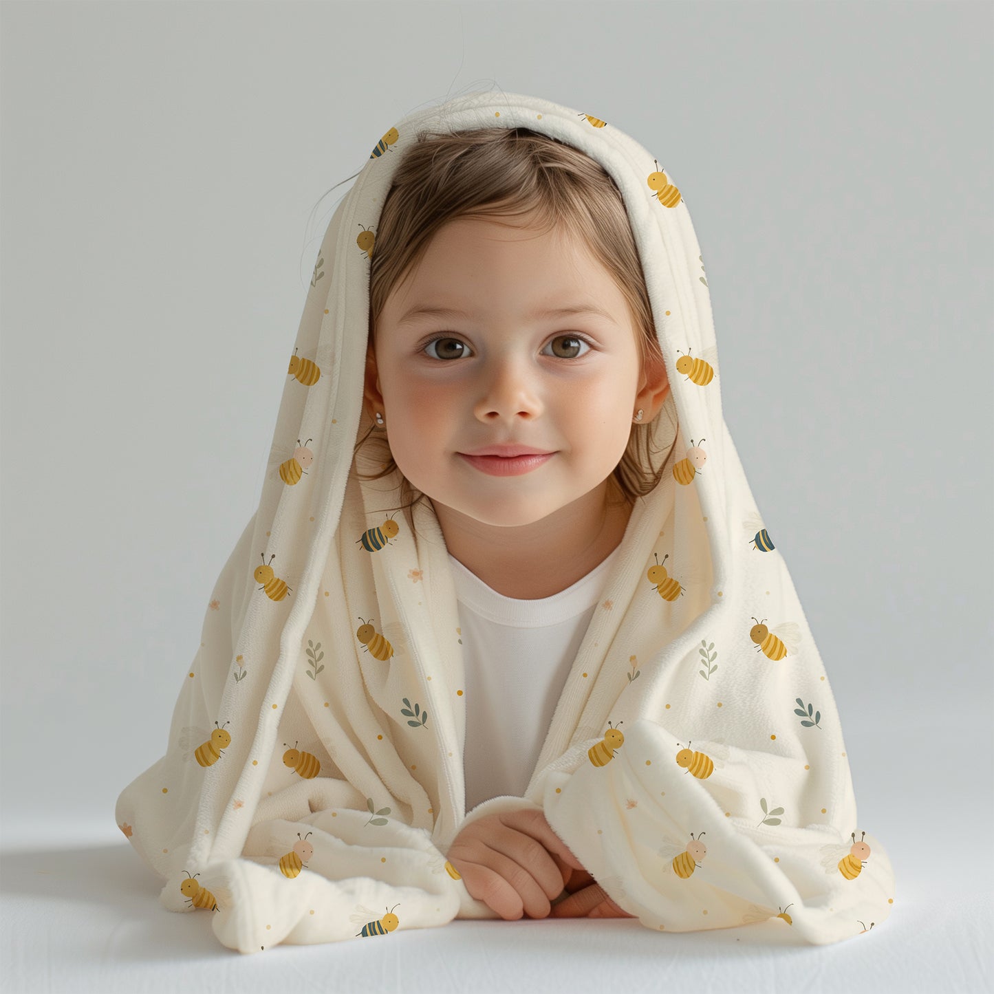 Whimsical Honey Bees and Greenery - Velveteen Plush Throw Blanket
