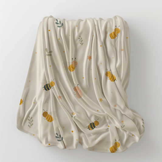 Whimsical Honey Bees and Greenery - Velveteen Plush Throw Blanket