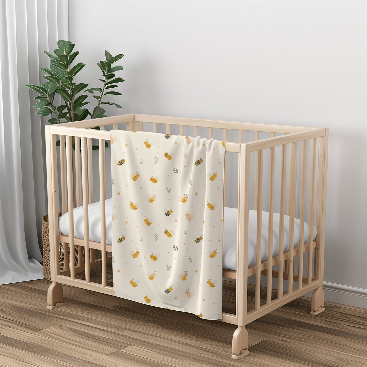 Whimsical Honey Bees and Greenery - Velveteen Plush Throw Blanket