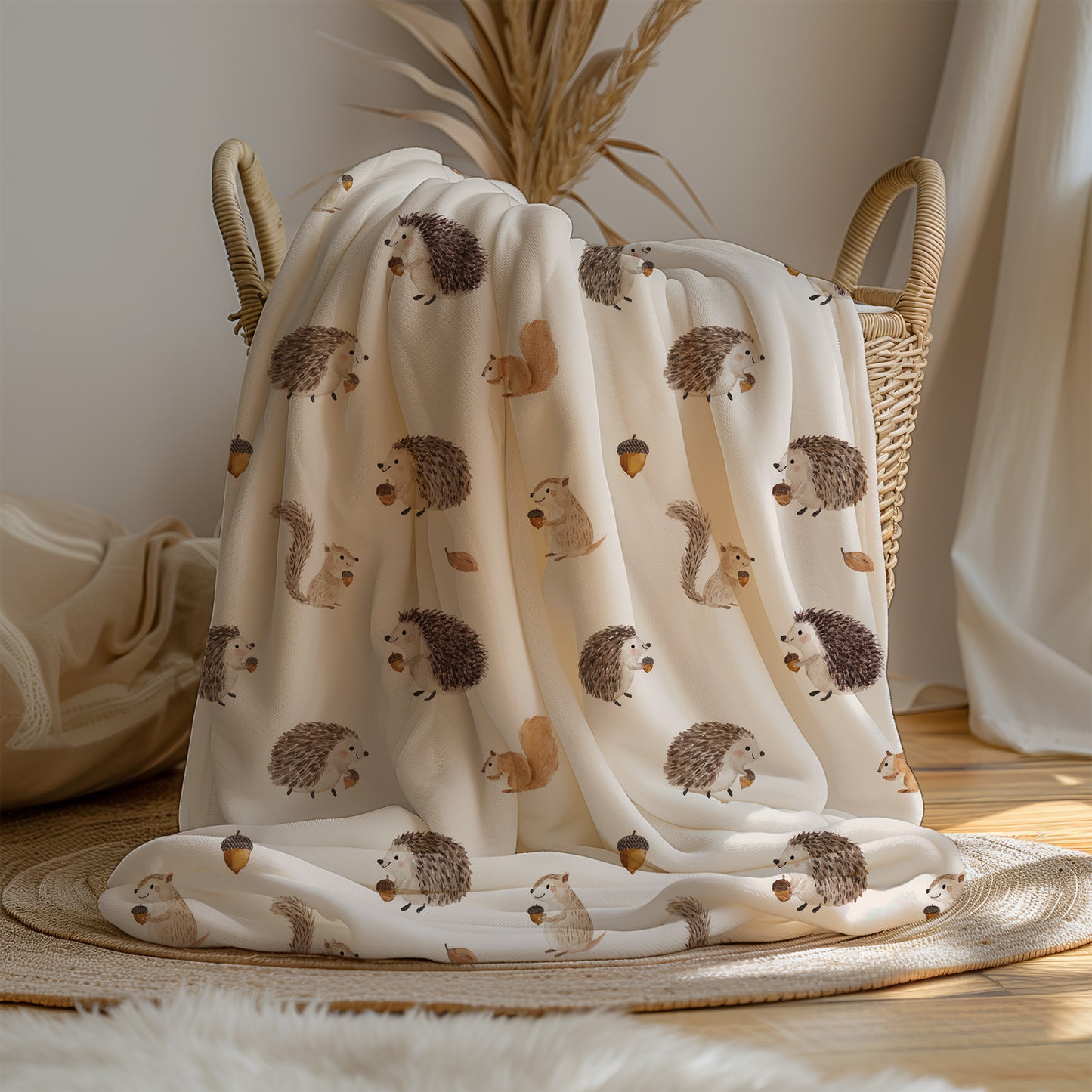 Woodland Creatures and Acorns - Velveteen Plush Throw Blanket
