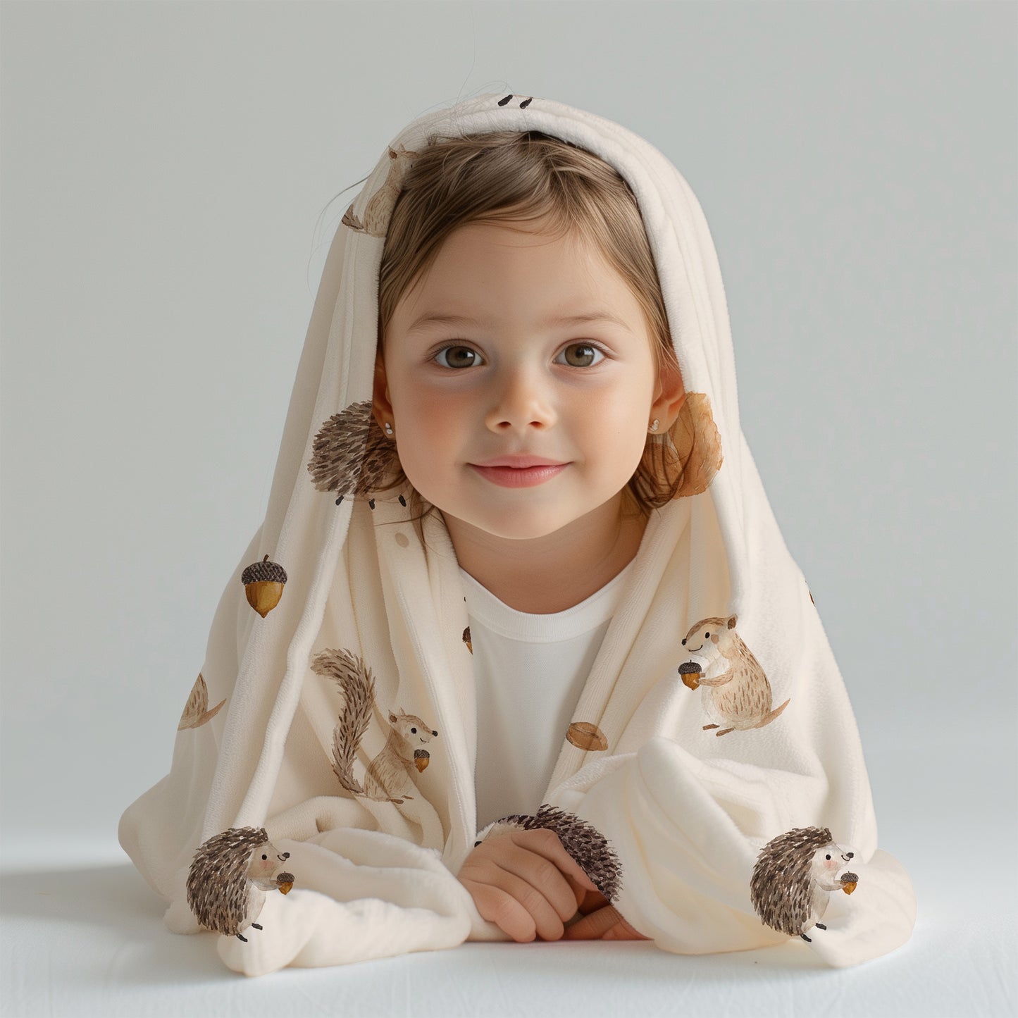 Woodland Creatures and Acorns - Velveteen Plush Throw Blanket