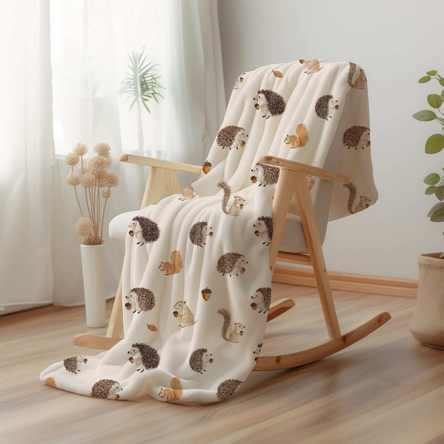 Woodland Creatures and Acorns - Velveteen Plush Throw Blanket