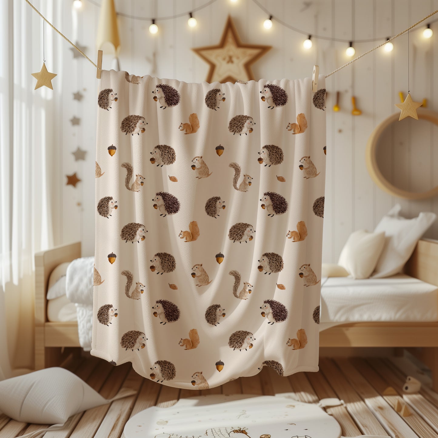 Woodland Creatures and Acorns - Velveteen Plush Throw Blanket