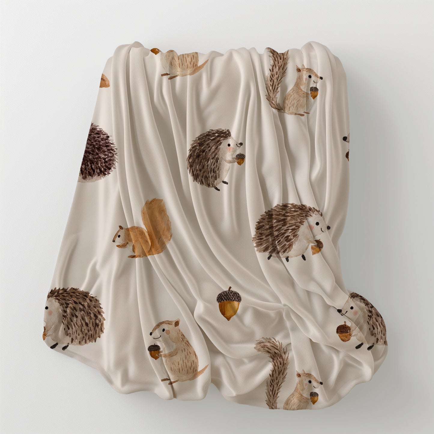 Woodland Creatures and Acorns - Velveteen Plush Throw Blanket