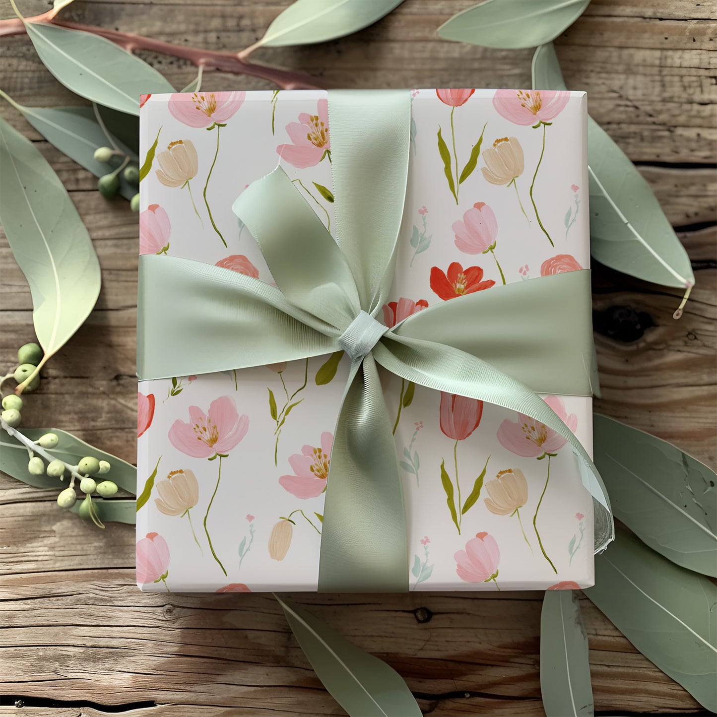 Spring Tulips and Ranunculus Floral Gift Wrapping Papers