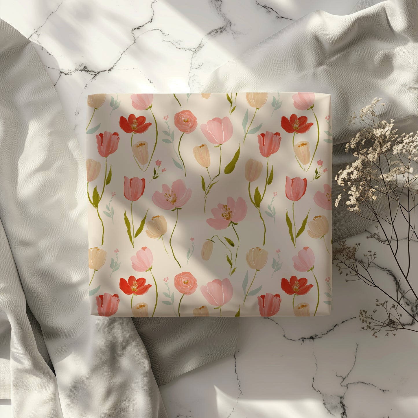 Spring Tulips and Ranunculus Floral Gift Wrapping Papers