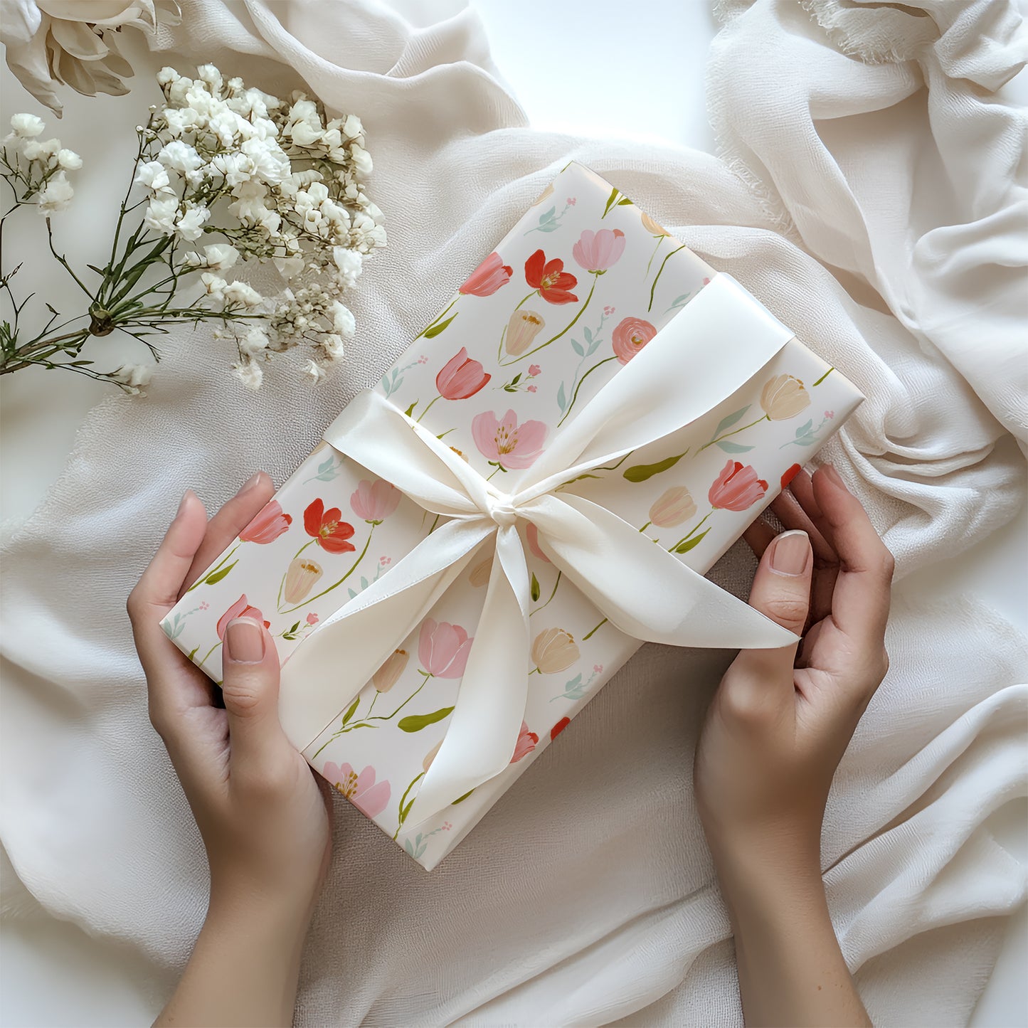 Spring Tulips and Ranunculus Floral Gift Wrapping Papers