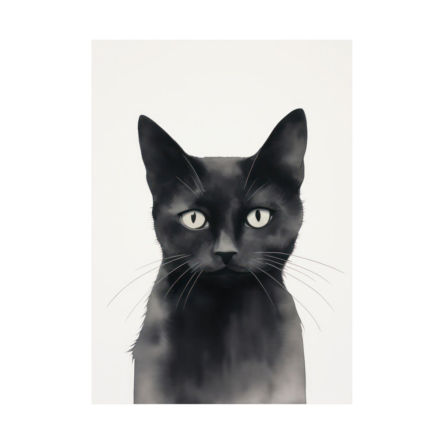 Serious Black Cat Portrait Matte Vertical Poster Art Print