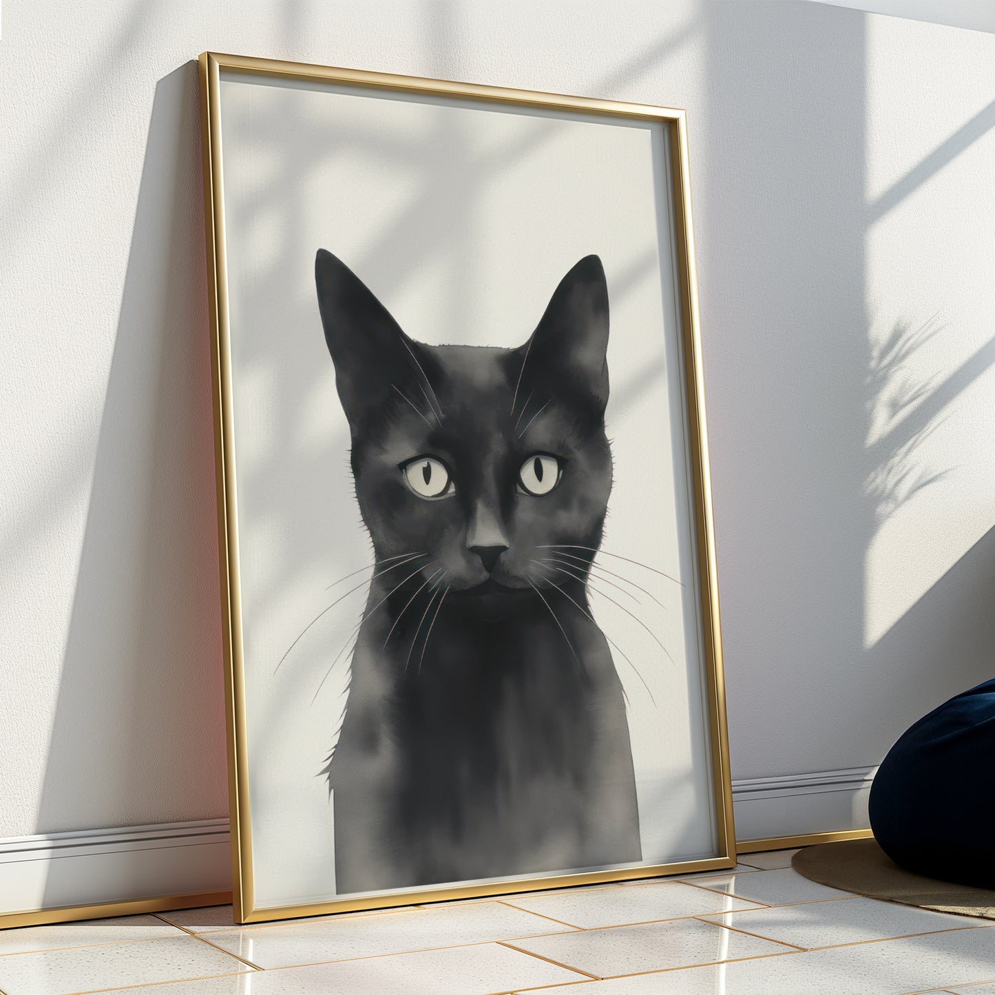 Serious Black Cat Portrait Matte Vertical Poster Art Print