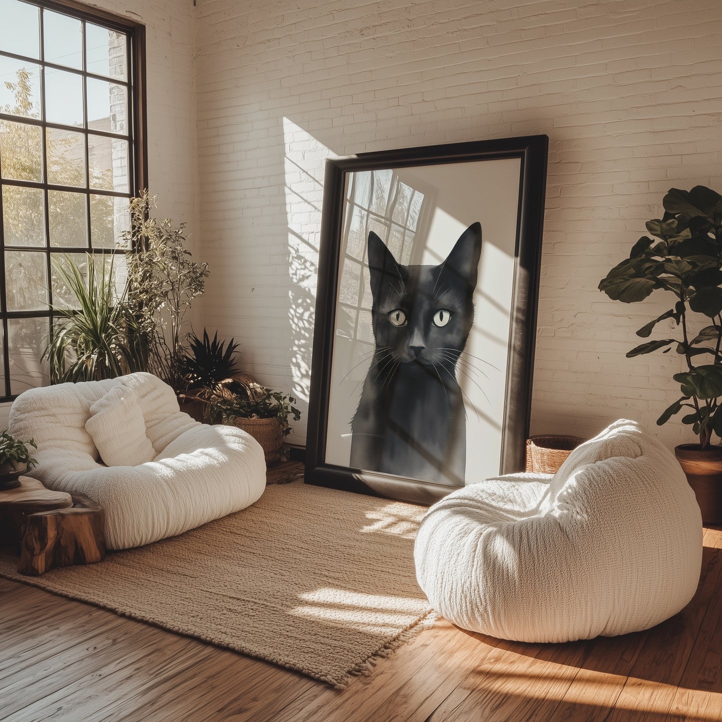 Serious Black Cat Portrait Matte Vertical Poster Art Print