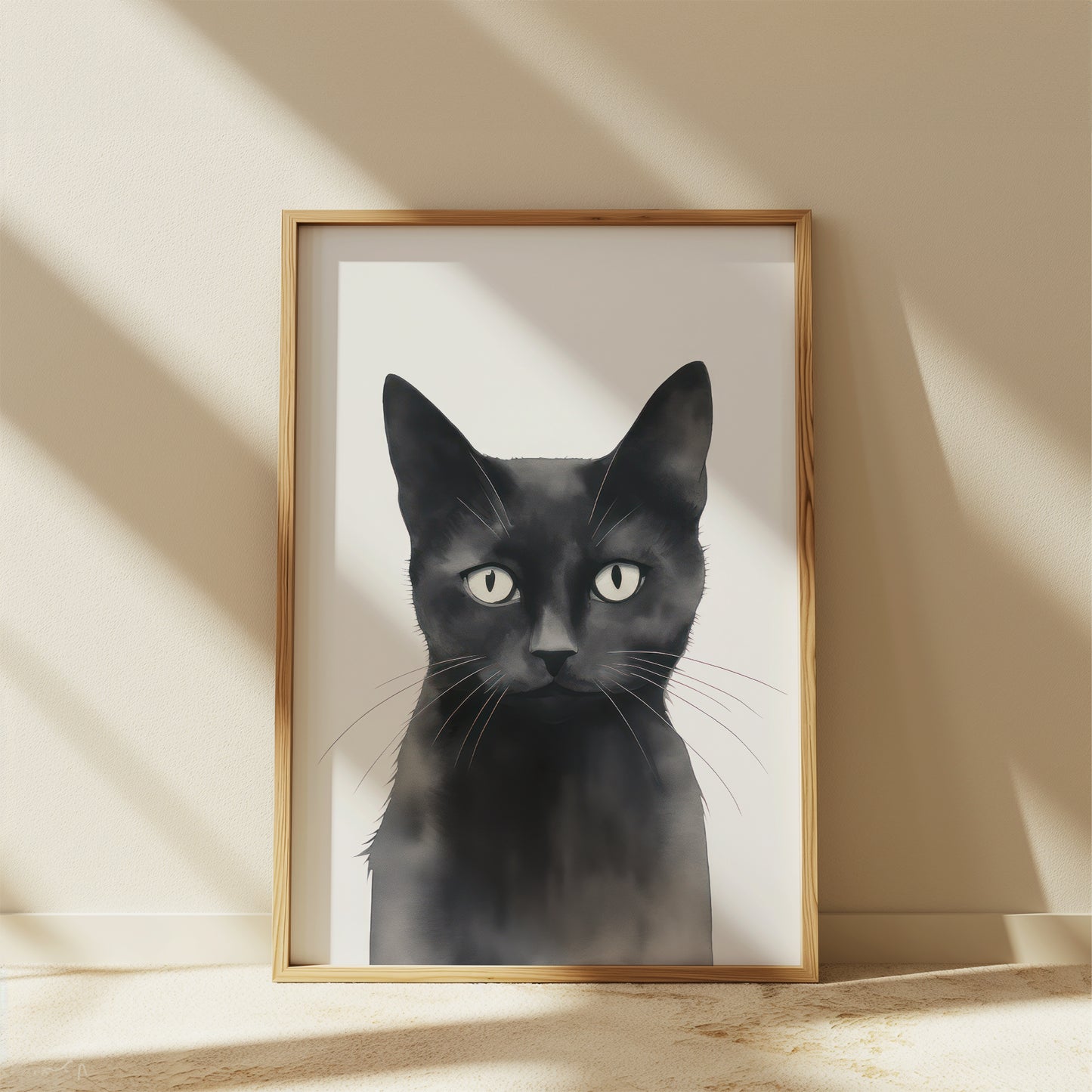 Serious Black Cat Portrait Matte Vertical Poster Art Print