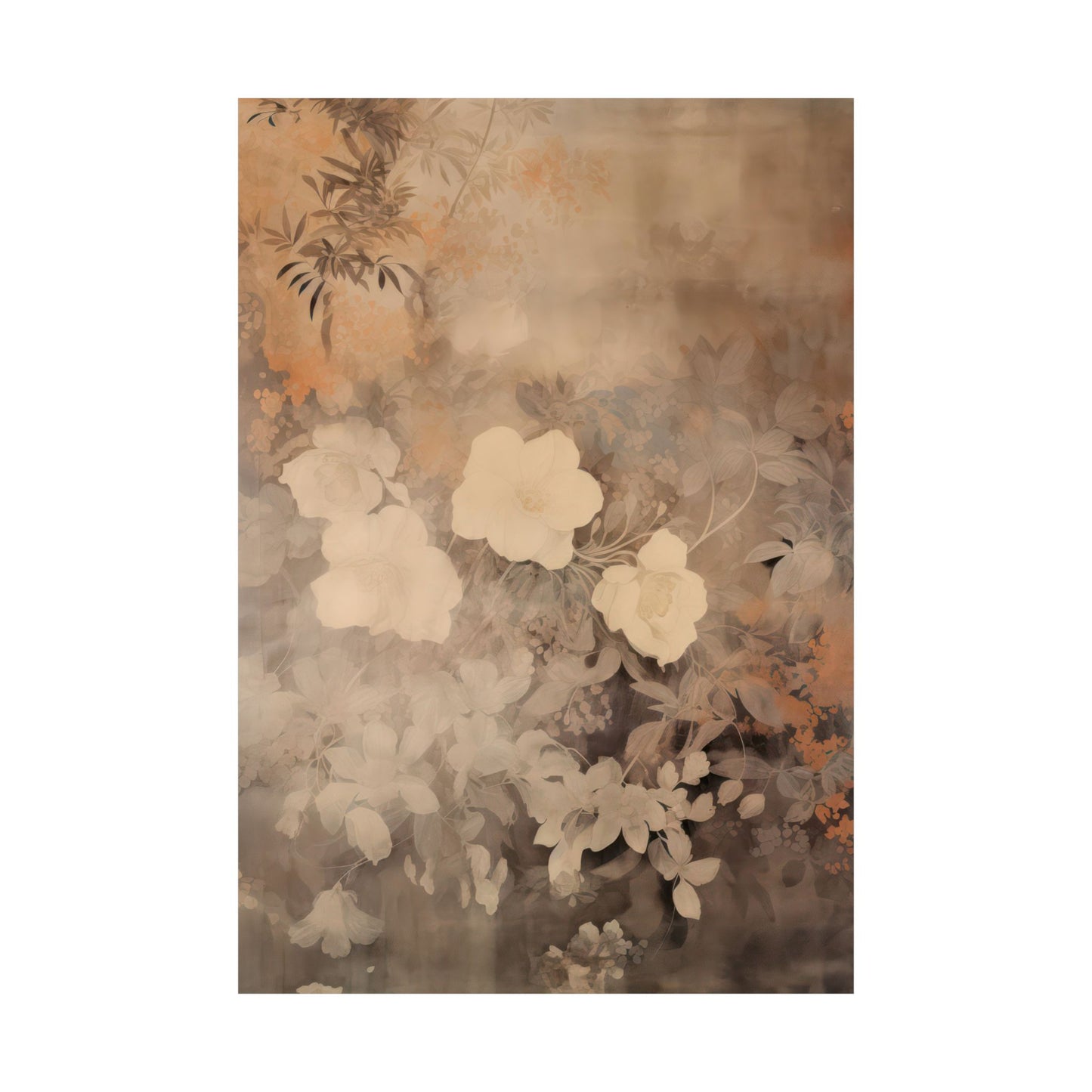 Beige Washed Out Floral Blooms Matte Vertical Poster Art Print