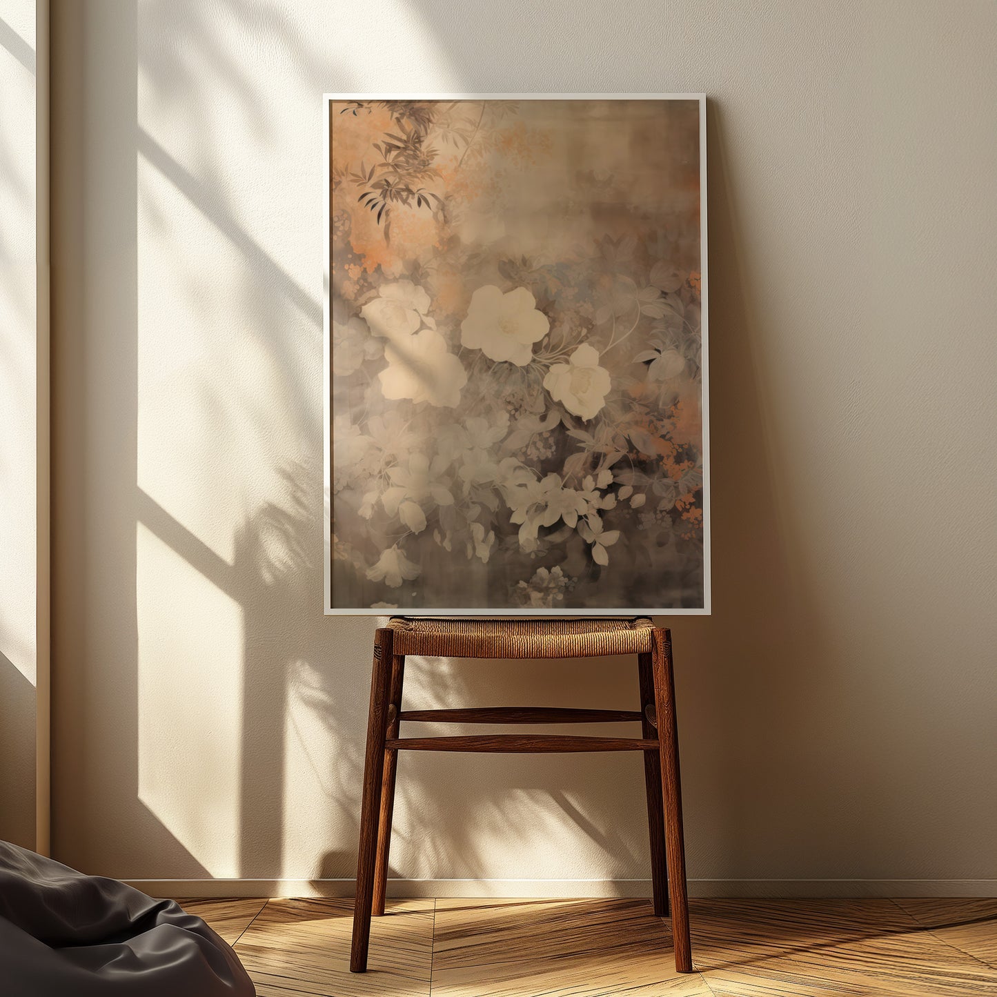 Beige Washed Out Floral Blooms Matte Vertical Poster Art Print
