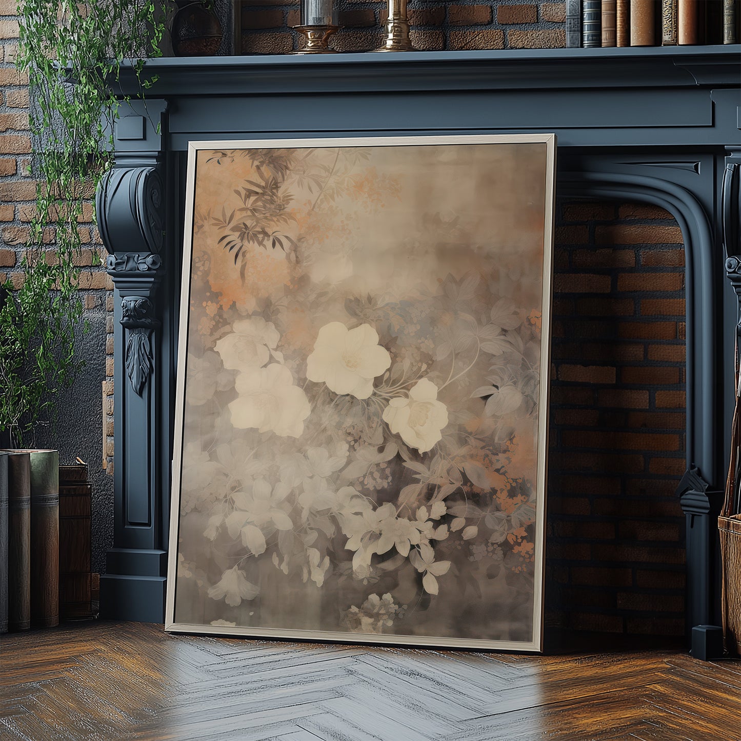 Beige Washed Out Floral Blooms Matte Vertical Poster Art Print
