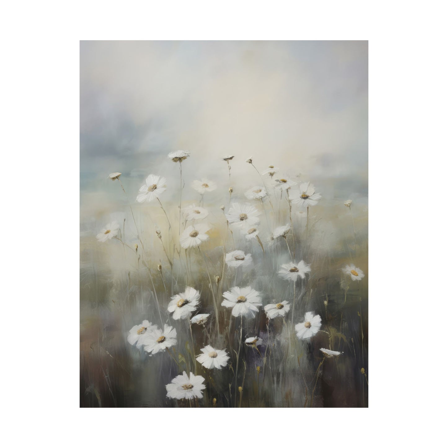 Dainty White Flower Blooms Matte Vertical Poster Art Print