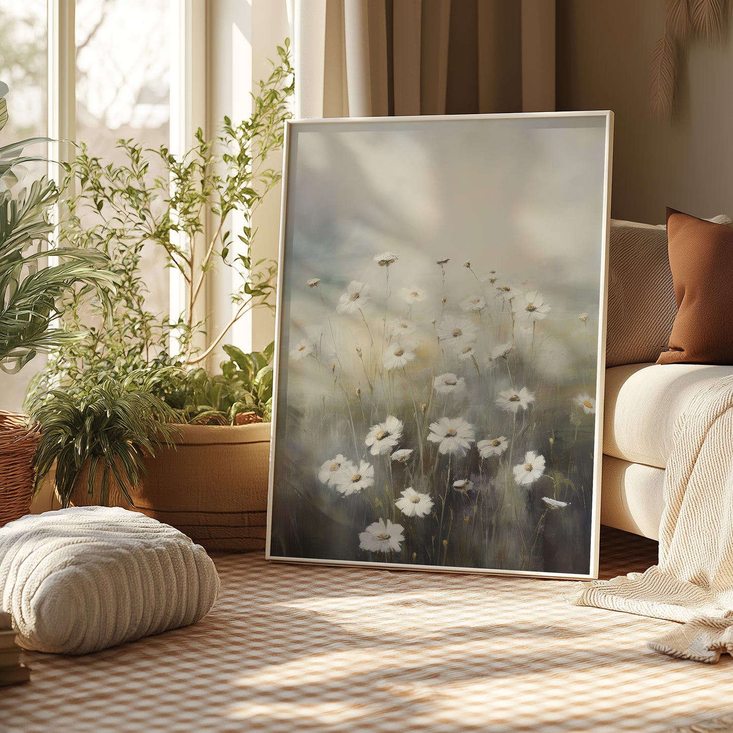 Dainty White Flower Blooms Matte Vertical Poster Art Print