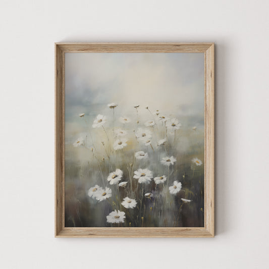 Dainty White Flower Blooms Matte Vertical Poster Art Print