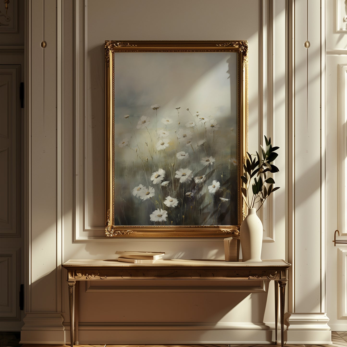 Dainty White Flower Blooms Matte Vertical Poster Art Print