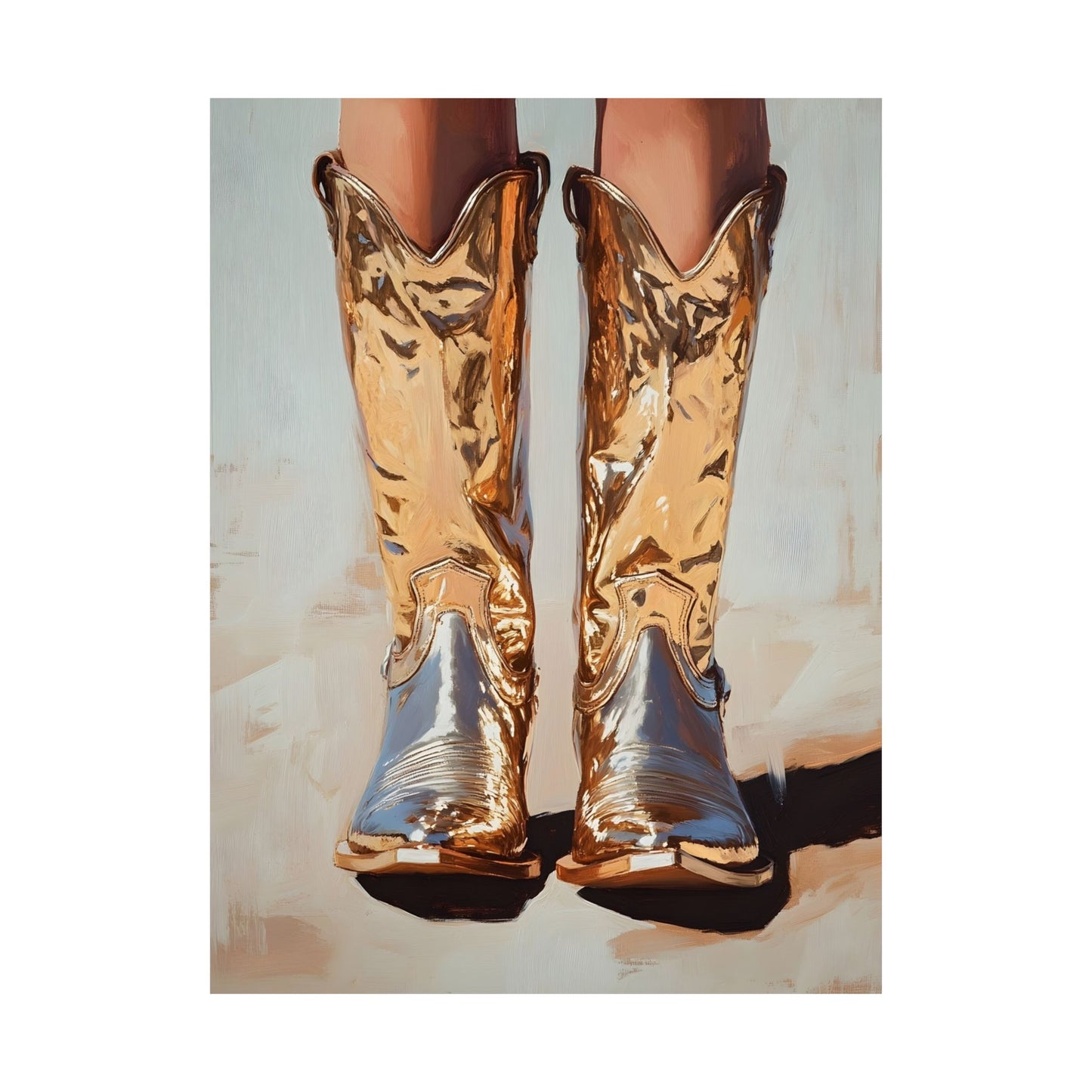 Metallic Cowboy Boots with Washed Background Matte Vertical Poster Art Print