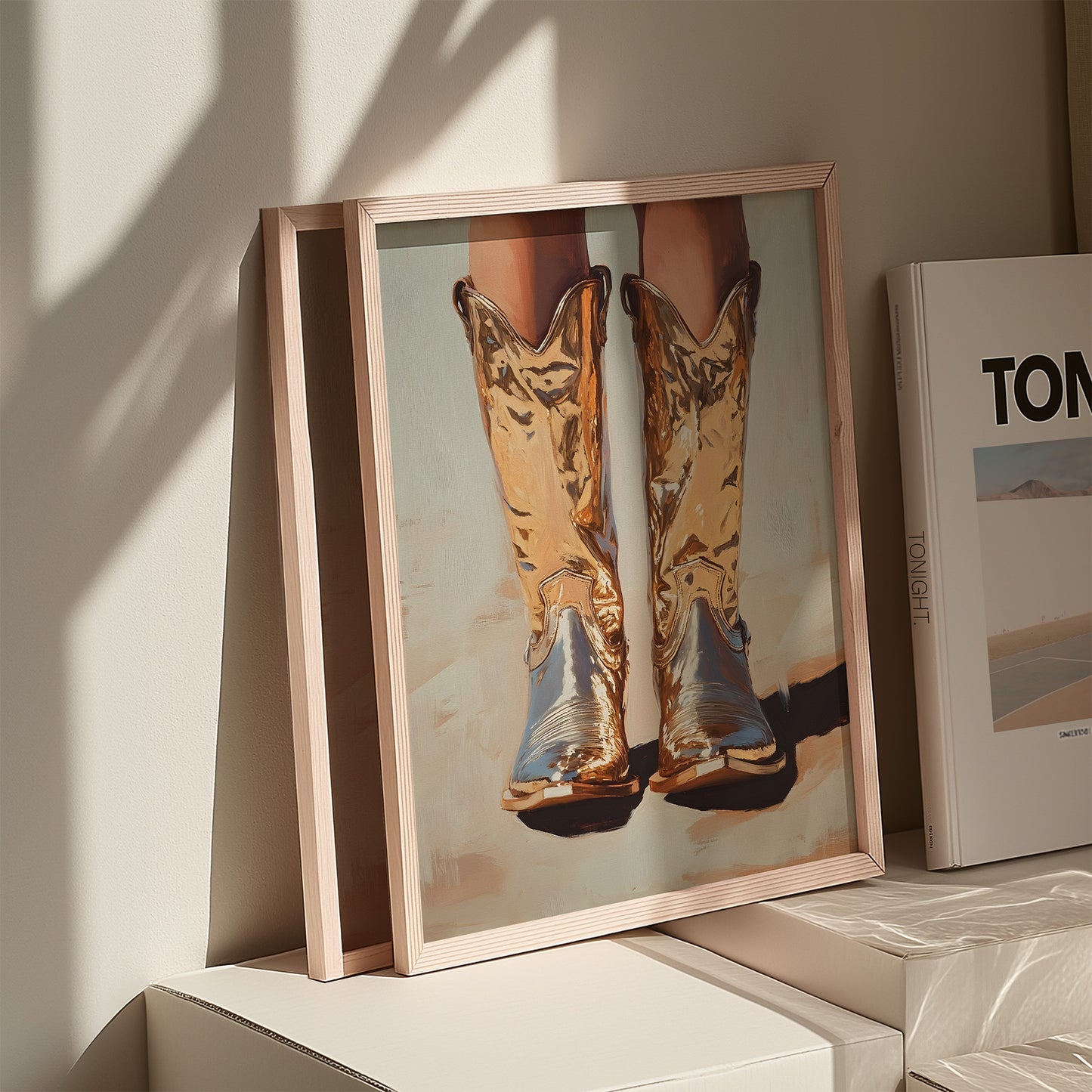 Metallic Cowboy Boots with Washed Background Matte Vertical Poster Art Print