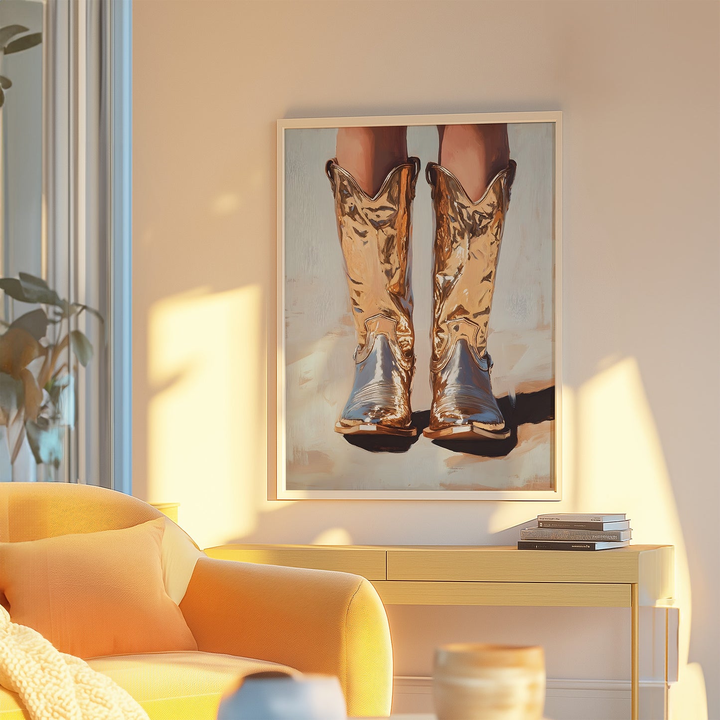 Metallic Cowboy Boots with Washed Background Matte Vertical Poster Art Print