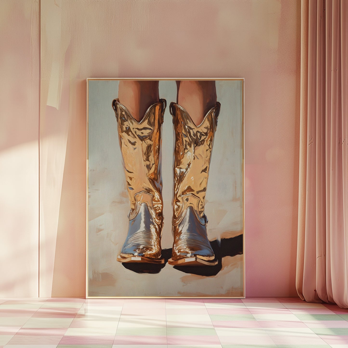 Metallic Cowboy Boots with Washed Background Matte Vertical Poster Art Print