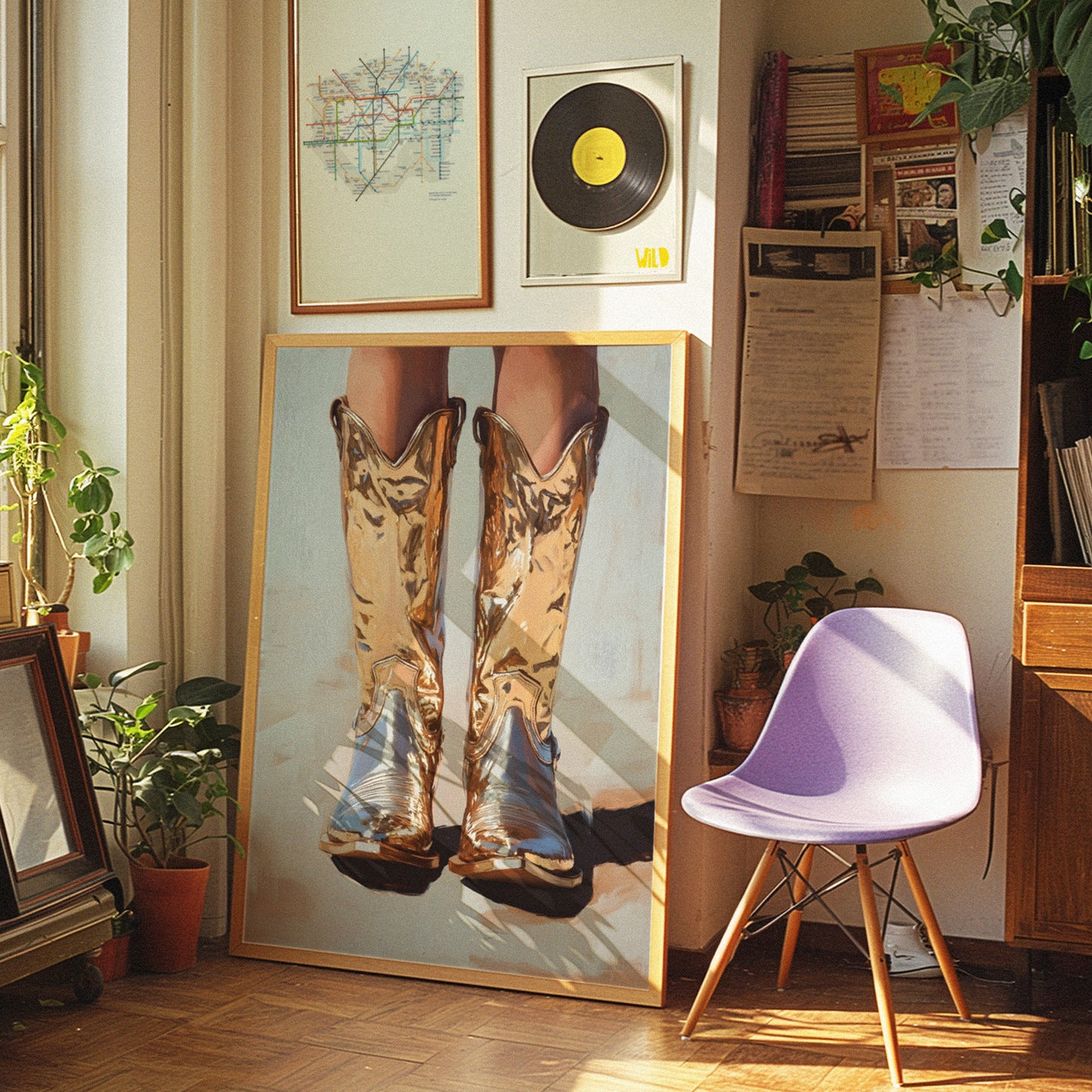 Metallic Cowboy Boots with Washed Background Matte Vertical Poster Art Print