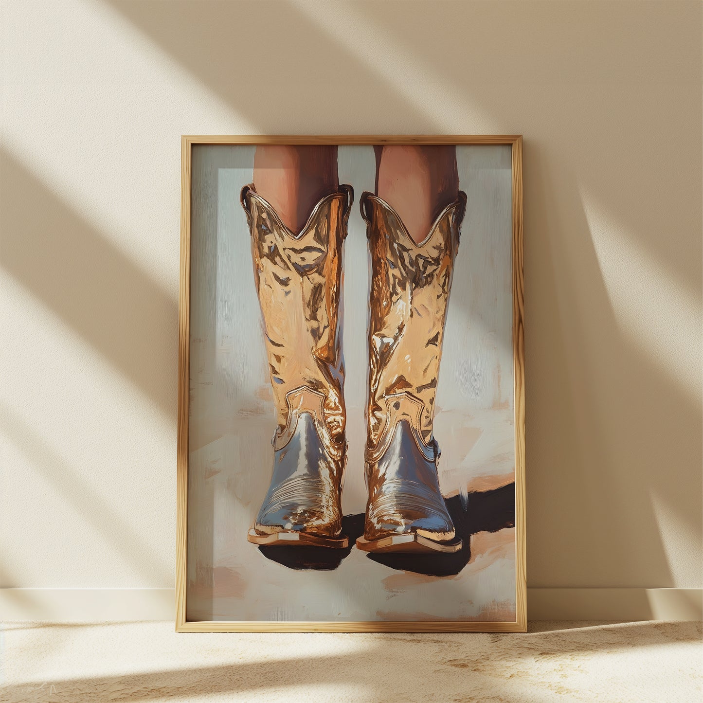 Metallic Cowboy Boots with Washed Background Matte Vertical Poster Art Print