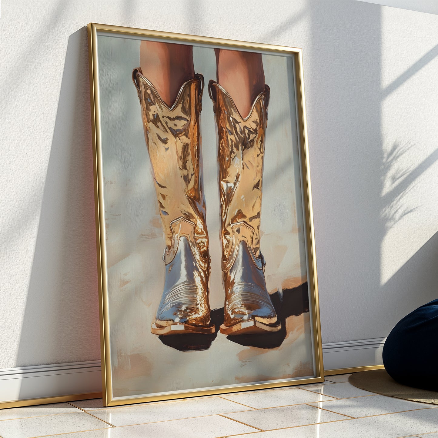 Metallic Cowboy Boots with Washed Background Matte Vertical Poster Art Print