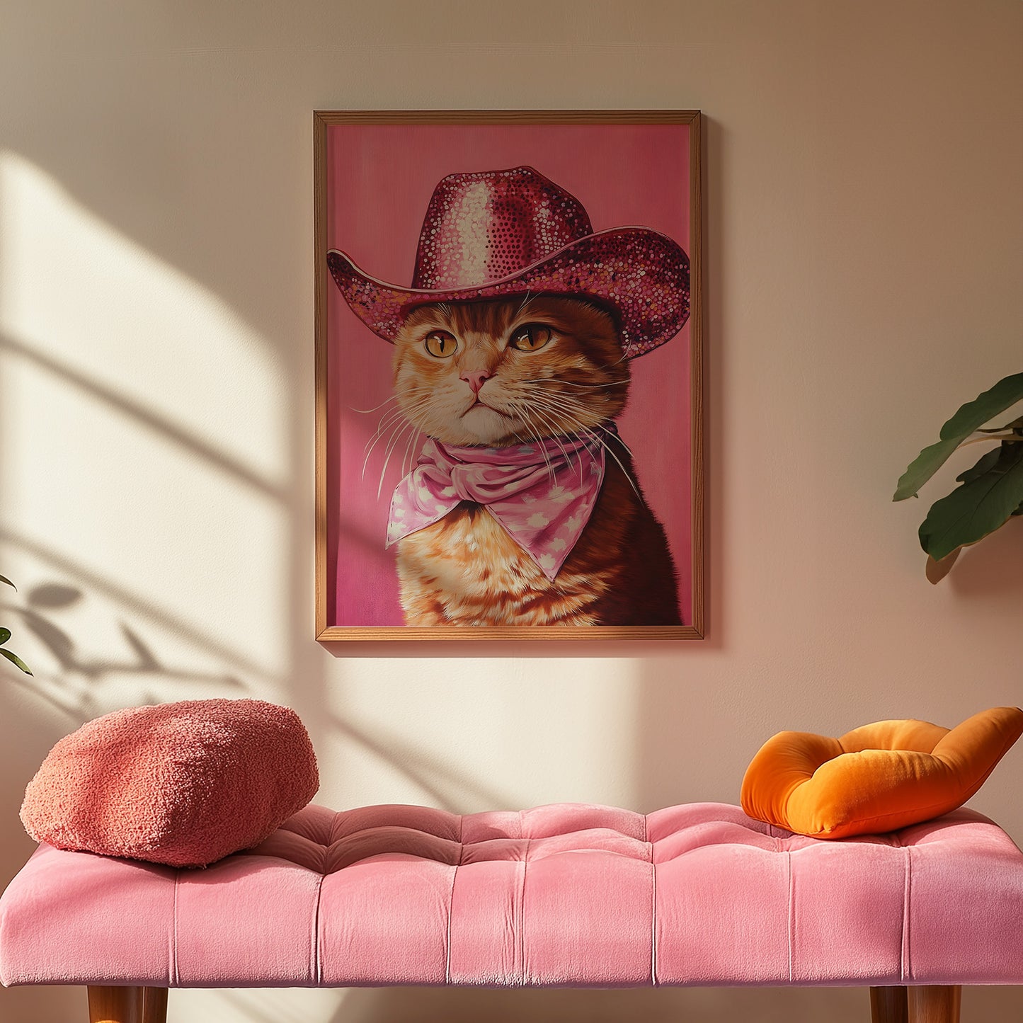 Orange Kitty Cat with Sequin Cowboy Hat and Scarf Matte Vertical Poster Art Print