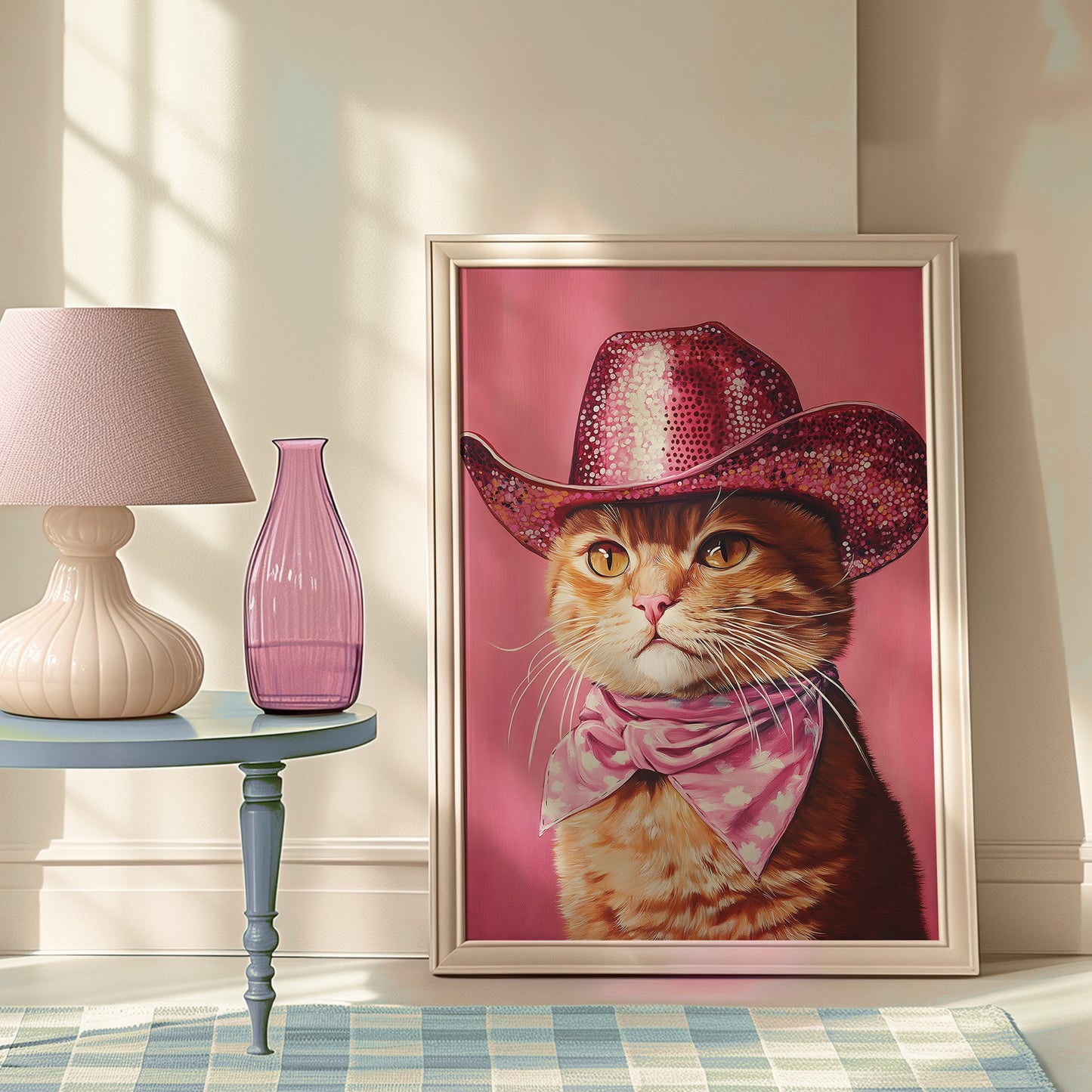 Orange Kitty Cat with Sequin Cowboy Hat and Scarf Matte Vertical Poster Art Print