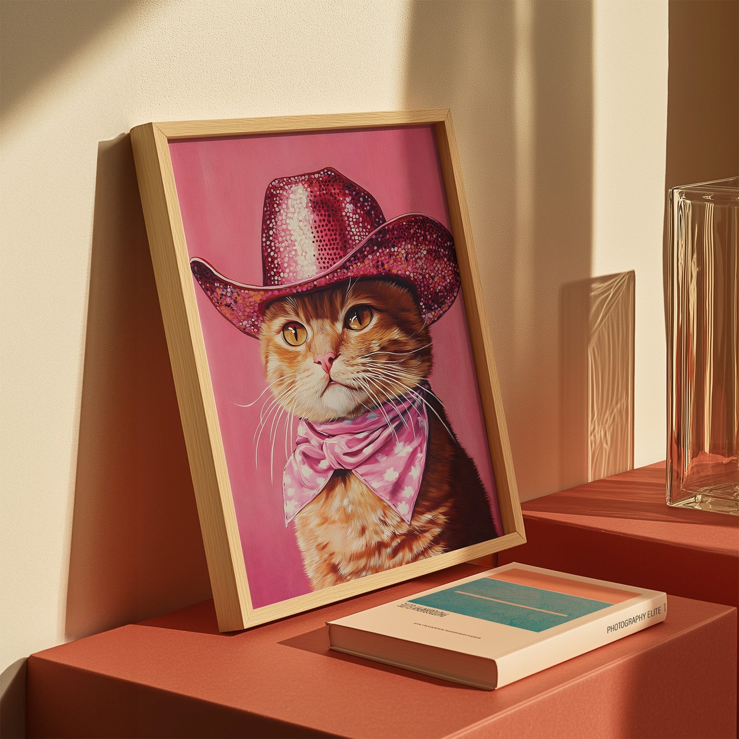 Orange Kitty Cat with Sequin Cowboy Hat and Scarf Matte Vertical Poster Art Print