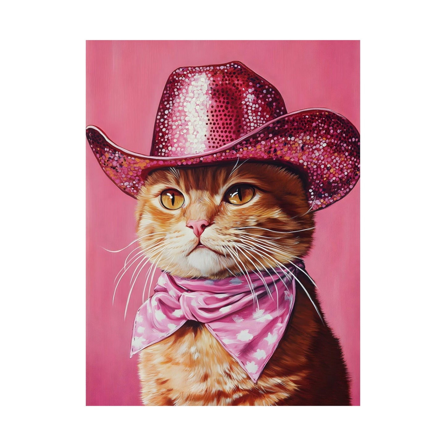 Orange Kitty Cat with Sequin Cowboy Hat and Scarf Matte Vertical Poster Art Print
