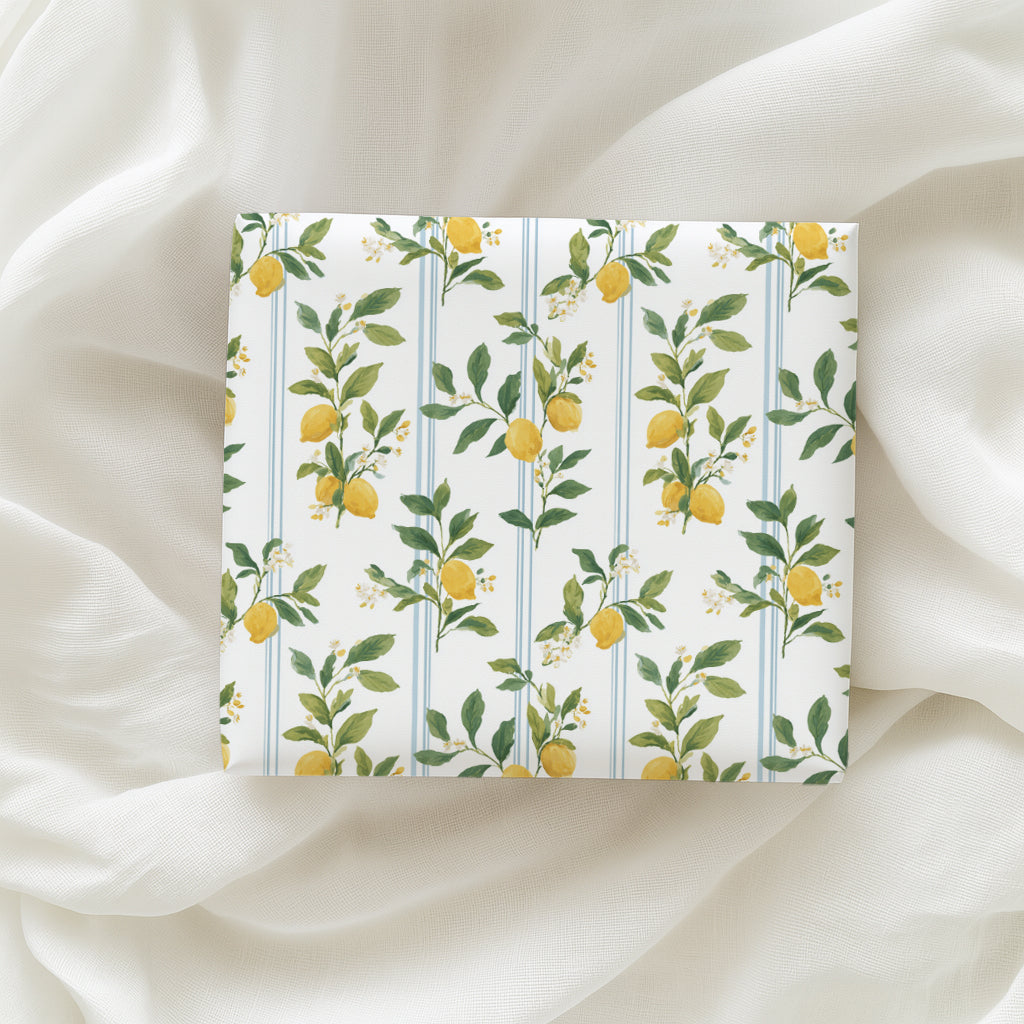 Lemons, Greenery and Blue Preppy Stripes Gift Wrapping Papers